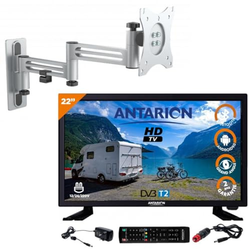 ANTARION Pack TV LED 22 55cm Televisor Full HD Smart TV + Soporte de TV doble brazo