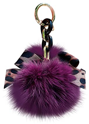 Pom Pom Schlüsselanhänger Damen Plüsch Schlüsselanhänger Bommel Keychain Anhänger mit Leopard Bowknot Plüschball Schlüsselringe Taschenanhänger Pom Pom Schlüsselbund für Handtasche Schlüssel Auto