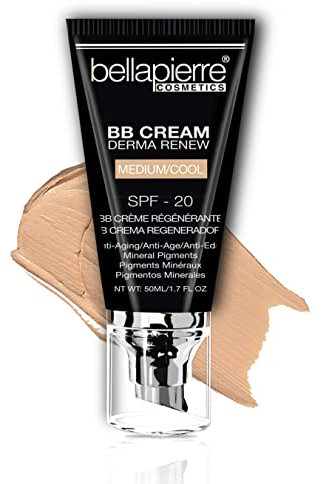 bellapierre BB Cream with SPF 20 - Tinted Sunscreen, Concealer, Matte Foundation, & Moisturizing Face Cream | Lightweight Formula + Pump Top Applicator | Non-Toxic & Paraben Free - 48 ML - Medium Cool