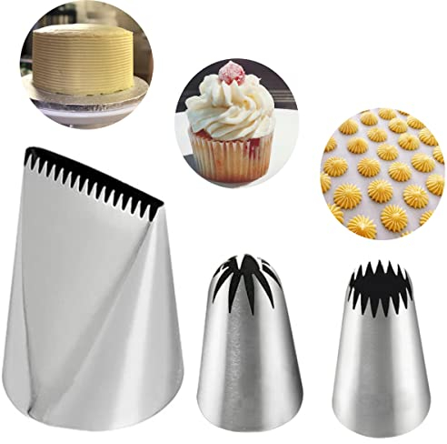 Large Piping Tips for Cake Decorating,Extra Large Icing Tips with Cake Icer Tip,Churro Piping Tip & Closed Star Pastry Tip,Seamless