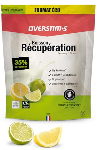 OVERSTIM.s - Elite Recovery Drink (1,2 kg) - Recarga de energía y regeneración muscular - Carbohidratos, proteínas, BCAA, electrolitos para una recuperación óptima - Lima Limón