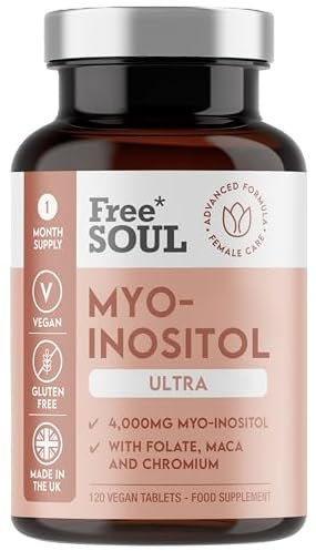 Free Soul Myo-Inositol Ultra Supplement | 4,000mg Myo-Inositol, 200ug Folate, 100ug Chromium Plus 10,000mg Maca for Women | Supplements for Women | Vegan & Gluten-Free | 120 Tablets