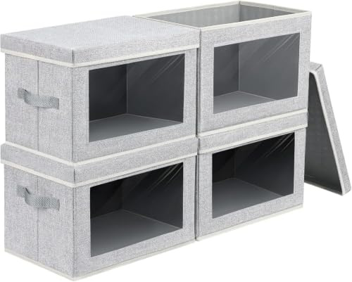 Homsorout 4-pack förvaringslådor med lock, vikbara förvaringskuber med transparent fönstertygförvaringslåda för leksaker, kläder, böcker, garderob, kontor