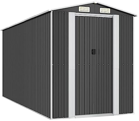 vidaXL Galvanised Steel Garden Shed - Anthracite 192x440x223 cm with Sliding Gate, Ventilation and Spacious Storage