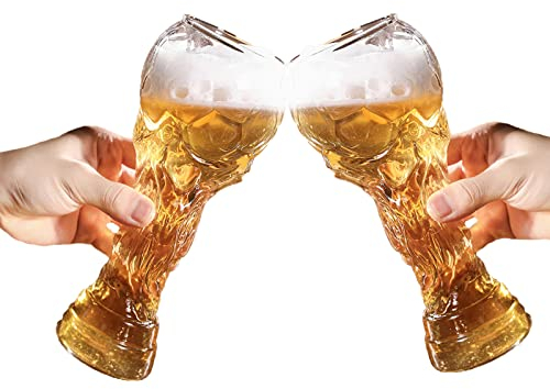 2 vasos de cerveza de la Copa Mundial 2022 de 450 ml, vasos de cerveza trofeo de la Copa Mundial, tazas de cerveza Hércules, Copa del Mundo de cristal de juego de fútbol para suministros de bar de
