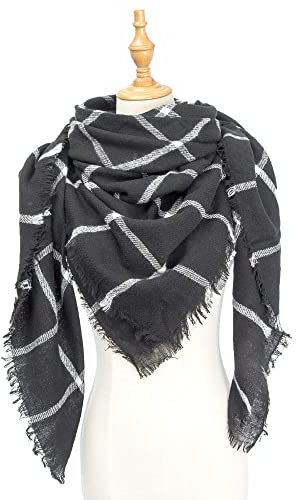 HGJH Strickschal Damen,Winterschals Elegantes Gitterquadrat Weicher Warmer Schal Dicke Decke Trendiger Schwarz-Weißer Schal Langer Großer Winterschal Trendige Stola-Schals Für Frauen Mädchen