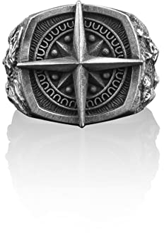 BySilverStone Jewelry - Kompass Handgefertigter Herren-Siegelring Aus Sterlingsilber, Wayfinder-Silberschmuck, Minimalistischer Ring, Biker-Ring, Ring Für Männer, Erinnerungsgeschenk
