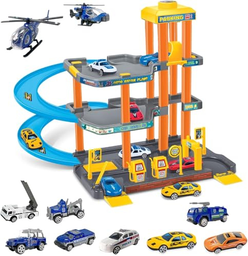 Xwin Sportseries Spiral Parking Garage Toy Set for Kids, 4-Story Parking Lot Playset Preschool Car Games Toys for Kids Vehicle Playsets Race Car Ramp Track Toy for 5 6 7 Year Old