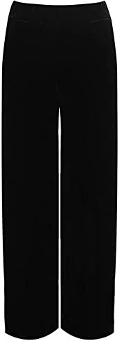 Damer plus storlek brett ben sammet palazzo elastisk midja byxor dam gatumode utsvängda breda ben stil ficka lätt velour sammet byxor UK 14-28, Svart, 50/52 SE