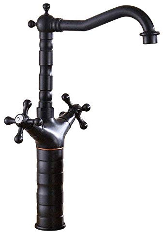 Mischbatterie Retro Schwarz Waschbecken Küchenarmatur Nostalgischer Badwasserhahn Zweigriff-Mischbatterie Waschbeckenhahn 360 ° drehbare Badarmaturen aus Messing Absperrhahn (Größe: H-37,5 cm)