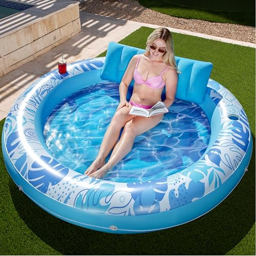 SLOOSH Gonfiabile per piscina abbronzante, 182 x 165 cm, per adulti con cuscino, grande vasca da sole in tessuto di lusso, ideale come regalo per feste-Azul