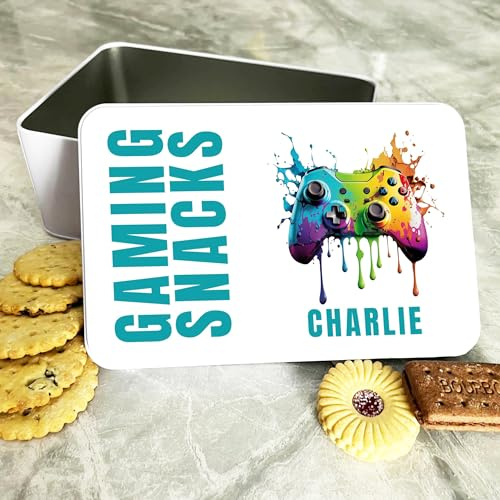 Paint Splash Gaming Snacks Controller Rectangle Personalised Treat Tin Personalised Gift | Custom Gift | Personalized Tin | Cake, Biscuit & Treat Tins | Gift For Her | Gift For Him