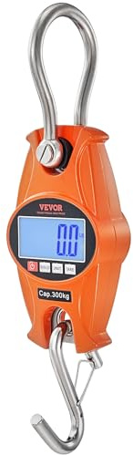 VEVOR Balance Suspendue Industrielle 300 kg Balance à Grue Numérique Robuste Boîtier Fonte Aluminium Écran LCD Mini Balance à Crochet Haute Précision pour Ferme Chasse Pêche Extérieur Garage, Orange