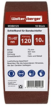 Woltersberger® slipband 15 stycken | storlek 75 x 457 mm | set med 3 band vardera i kornstorlek K60, K100, K150, K240, K400 | Vävslipband bandslippapper bandslip