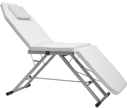 Begoniape Massageliege mit Kissen, 3 Zonen Massagetisch Klappbar, Massagebett Höhenverstellbar Tragbare Kosmetikliege Mehrzweck Massagebett Weiß