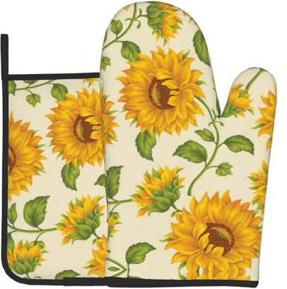 Guanti da cucina e presine con stampa girasole girasole gialli, resistenti al calore, per barbecue, pasticceria, cucina, forno, 2 pezzi