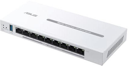ASUS EBG19P Router cablato Gigabit PoE+ VPN, 8 Porte PoE+, 123W, Fino a 3 Porte Ethernet WAN+1 USB WAN, Supporta AP, Sicurezza di Rete, Gestione Centralizzata facilitata con App ExpertWiFi, Bianco