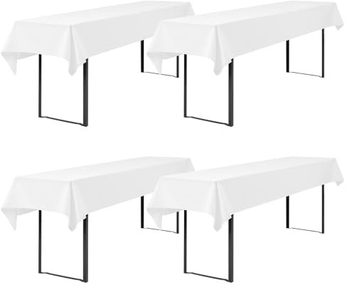 Showgeous 4 Stück Biertisch Tischdecke universal für 50cm u.70cm Biertische Hussen für Biertisch Biertischhussen Biertisch-Husse Bierzeltgarnitur Rechteckige Tischdecken Waschbar 100x250cm(Weiß)