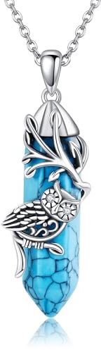 HUKKUN Eulen Kette Silber 925 Eulen Anhänger Halskette Baum Türkis Eulen Schmuck Damen