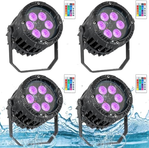 ZonQoonz 4PCS 6 x 3W IP67 Wasserdichtes LED Par Scheinwerfer, RGBW 4 in 1 Par Licht mit Fernbedienung LED Bühnenlicht, für Disco, Outdoor-Auftritte, DJ Show, Party, Bar, Bühnen