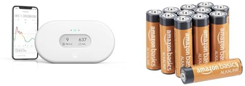 Airthings 2960 View Plus monitor per il radon e la qualità dell'aria con rilevatore di PM2,5, CO2 & Amazon Basics - Batterie Stilo Alcalino AA Performance, confezione da 12