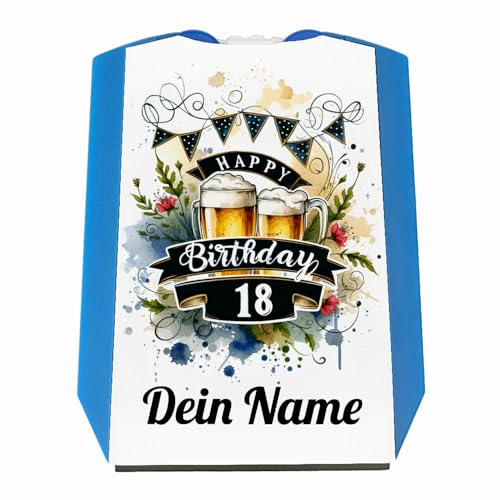 speecheese Personalisierbare Parkscheibe zum 18. Geburtstag, rustikal mit Biermotiv und Happy Birthday. Perfekt für Führerschein-Neulinge!