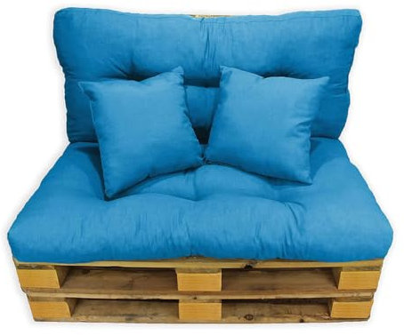 Acomoda Textil - Cojines Sofá Palets. Conjunto 4 Piezas para Palet, Asiento 120x80 cm + Respaldo + 2 Cojines. Cómodo y Elegante para Interior y Exterior, NO Incluye PALETS. (Azul)