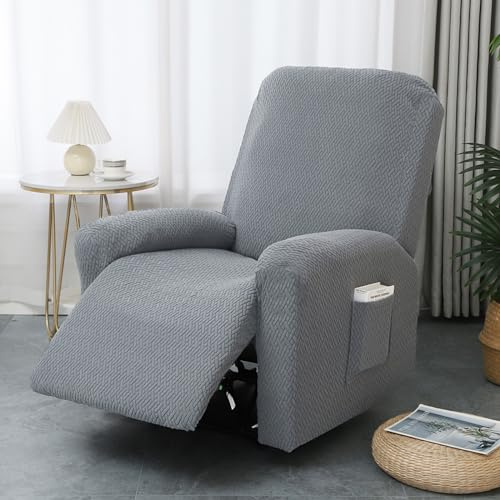 Kuabiz 4-Teilig Komplette Sesselbezug Sesselschoner für Relaxsessel,Einfarbig Samt Stretchhusse,Stretch Sessel Überzug mit Taschen,Sessel Bezug,Sofabezug