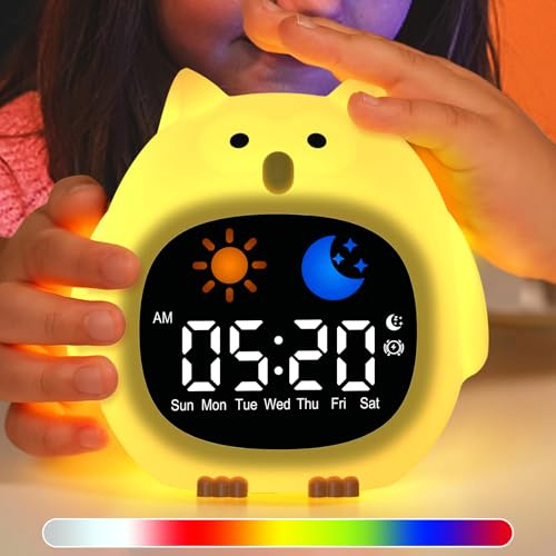 inaepeak Alarm Clock for Kids with 6 White Noise Sound, Ok to Wake Clock for Kids with 9 Colors Night Light, Sleep Training Clock for Toddlers with Snooze, Rechargeable Digital Clock for Bedroom, Owl