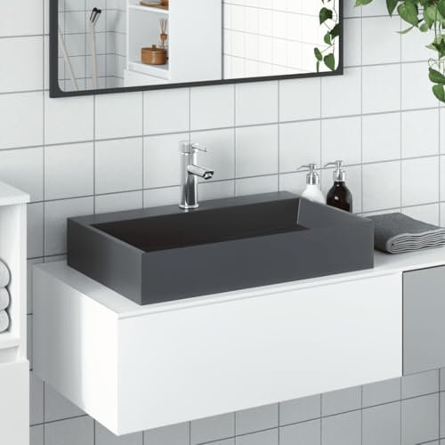 Brokky Lavandino 60x38x11 cm Blocco in Marmo/Minerale Antracite-Ceramica,Finitura Lucido - Lavandino Design Moderno Bacinella Lavamani Lavello Sanitari Bagno