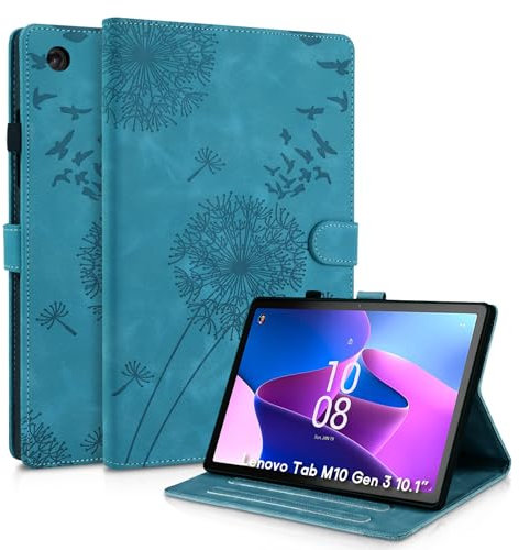 Rostsant Custodia per Lenovo Tab M10 3rd Gen 10.1 Cover Nuova in pelle PU ripiegabile da Custodia in pelle con stampa dente di leone per Lenovo Tab M10 3rd Gen 10.1Pollici TB-328FU/328XU Blu