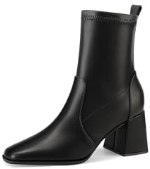 QUEEN HELENA Stivaletti con Tacco Medio Stivali Bassi Casual Eleganti Donna ZM9845 (Nero Pu, Sistema Taglie Calzature EU, Adulto, Donna, Numero, Media, 35)
