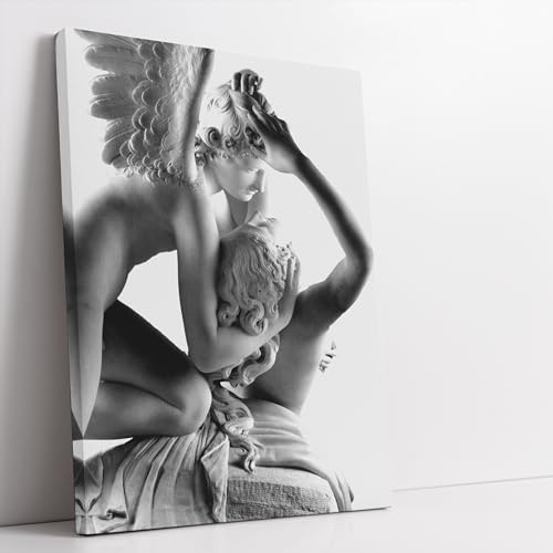 Riproduzione Amore e Psiche di Canova 50x70cm Il Bacio - Quadro su Tela in Cotone con Telaio, Pronto da Appendere, Quadri Moderni Soggiorno, Arredo Casa Ufficio, Eco-Friendly, Made in Italy
