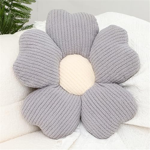 Chickwin Süße Blumenkissen, Blumenboden Kissen Blumenförmiges Plüsch Weiches Blumen Kissen Aesthetic Kawaii Blumenform Kissen für Zimmer Hause Sofa Dekoration (45 * 45CM,Grau)