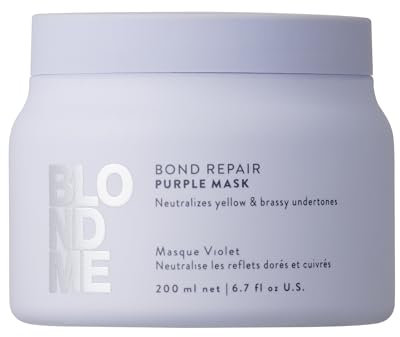 Schwarzkopf Professional BLONDME Bond Repair Purple Mask Cool Haarmaske Neutralisiert Gelbtöne Für Gefärbtes Aufgehelltes Blondiertes Haar Tiefenwirksam Pflegend Und Stärkend 200 ml