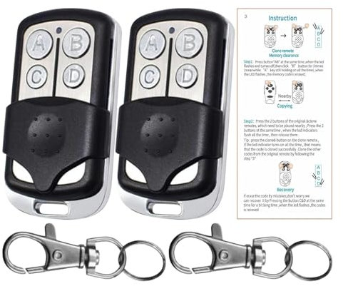 2Pcs 433M Garage Door Opener Remote with Keychain,Plastic Sensitive Universal,Chips Could Be Copied
