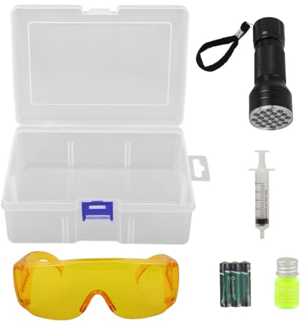 TOPBATHY Kit De Herramientas para Prueba De Fugas De Aire Acondicionado De Coche con Linterna UV Y Gafas Protectoras para Detectar Fugas De Refrigerante En Sistemas Automotrices Fácil De Usar