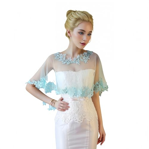 Proumhang Dam Bröllop Chiffong Sjalar & Wraps – Brudslöja Cape för Brudtärnor,Studentbal och Fester Elegant Chiffon Stola,Halsduk och Capes Perfekt Festaccessoar En storlek Sjöblå