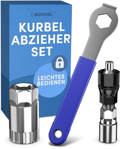 Büchel Kurbelabzieher Fahrrad Set inkl Tretlager Werkzeug & Maulschlüssel - Für Vierkantkegel & 20-Ritzel-Tretlager - Kompaktes Fahrrad Werkzeug Aus Rostfreiem Stahl Für Reparatur & Wartung
