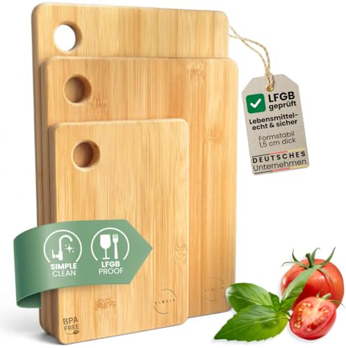KIMIJO Bambus Schneidebrett 3er-Set - Robust & nachhaltig - Brotbretter & Servierbretter - 33x22 cm, 28x22 cm, 22x15 cm, extra 1,5 cm stark