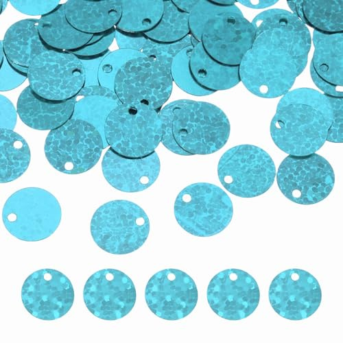 QUARKZMAN 2100Pcs Lentejuelas Planas Redondas 10mm/0.4 Pulgadas Azul Claro | Lentejuelas Sueltas, laser, Manualidades Costura, Con Agujero Solo Lado, Para DIY Bordado Ropa Fabricación Joyería