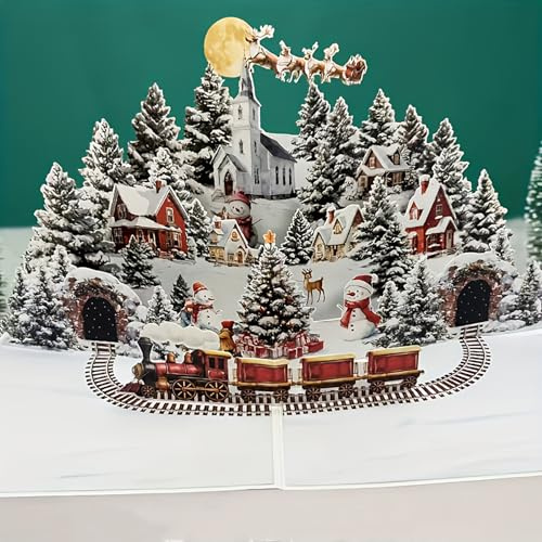 pekifaves Biglietto di Natale 3D Biglietto, Auguri Pop Up Babbo Natale con Busta, con Babbo Natale, renne e albero di Natale, biglietti pieghevoli, per amici e familiari, Merry Christmas