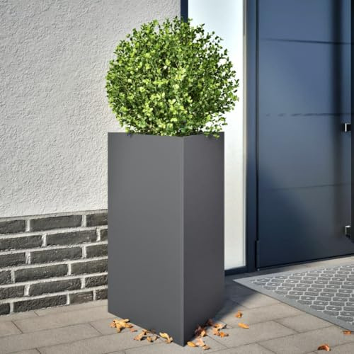 HETFTJN Fioriera triangolare, colore antracite, 50 x 43 x 75 cm, grande fioriera in acciaio, per giardino, terrazza, balcone, moderna forma per aiuola, salvaspazio e resistente alla ruggine, per