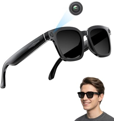 ONKELYIM AI Smart Camera Brille, 8 MP, 32 GB, 1200p-HD-Kamera, Unterstützt Foto-Video-Audioaufnahmen, Echtzeitübersetzung, Sprachassistent, Objekterkennung für Alltag, Arbeit und Vlogs