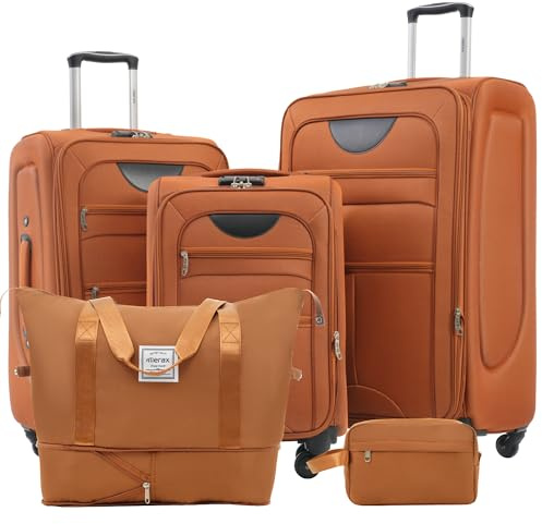 Merax Softside Luggage Set, 5 Piece Expandable Travel Suitcase Set with Spinner Wheels and TSA Lock,22 26 30(Orange)