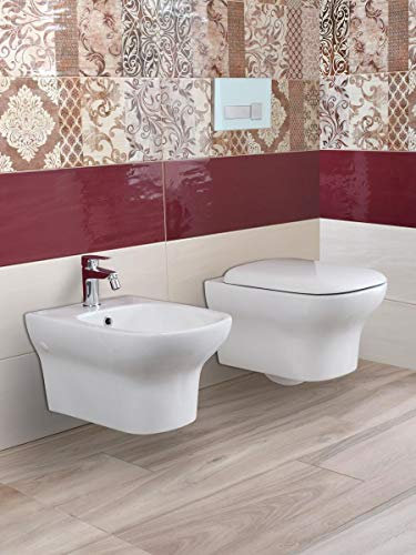 Yellowshop-Sanitari Bagno Sospesi Filo Muro Modello Flow Vaso Wc + Coprivaso Soft Close + Bidet