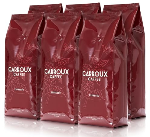 CARROUX Kaffeebohnen Espresso (6x 1kg) - Feinster Premium Kaffee - Für Kaffeevollautomat u. Siebträgermaschine - Ganze Bohnen frisch geröstet