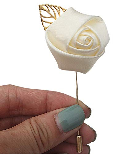 Fouriding Herren Reversnadel der Männer Handgemachte Kamelie Brosche Blumen boutonnière für Bräutigam Anzug Hochzeit (Cremig, 1 Stück)