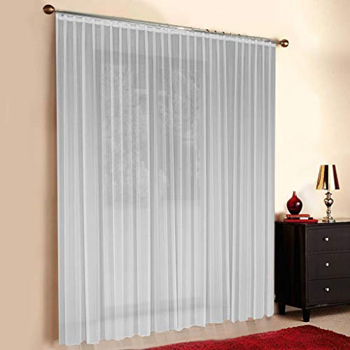 Weiße Gardine Nach Maß, Store Webstore, Automatik Faltenband 1:2,5, 3er Falte, Halbtransparent, Vorhang, Höhe: 90-295cm (255cm Höhe x 800cm Breite)