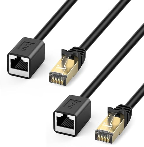 J&D Câble de Rallonge Ethernet Lot de 2, Extendeur Cat 6 Compatible Normes Cat6/5e/5, Câble RJ35 Blindé Mâle vers Femelle, 0,9 M